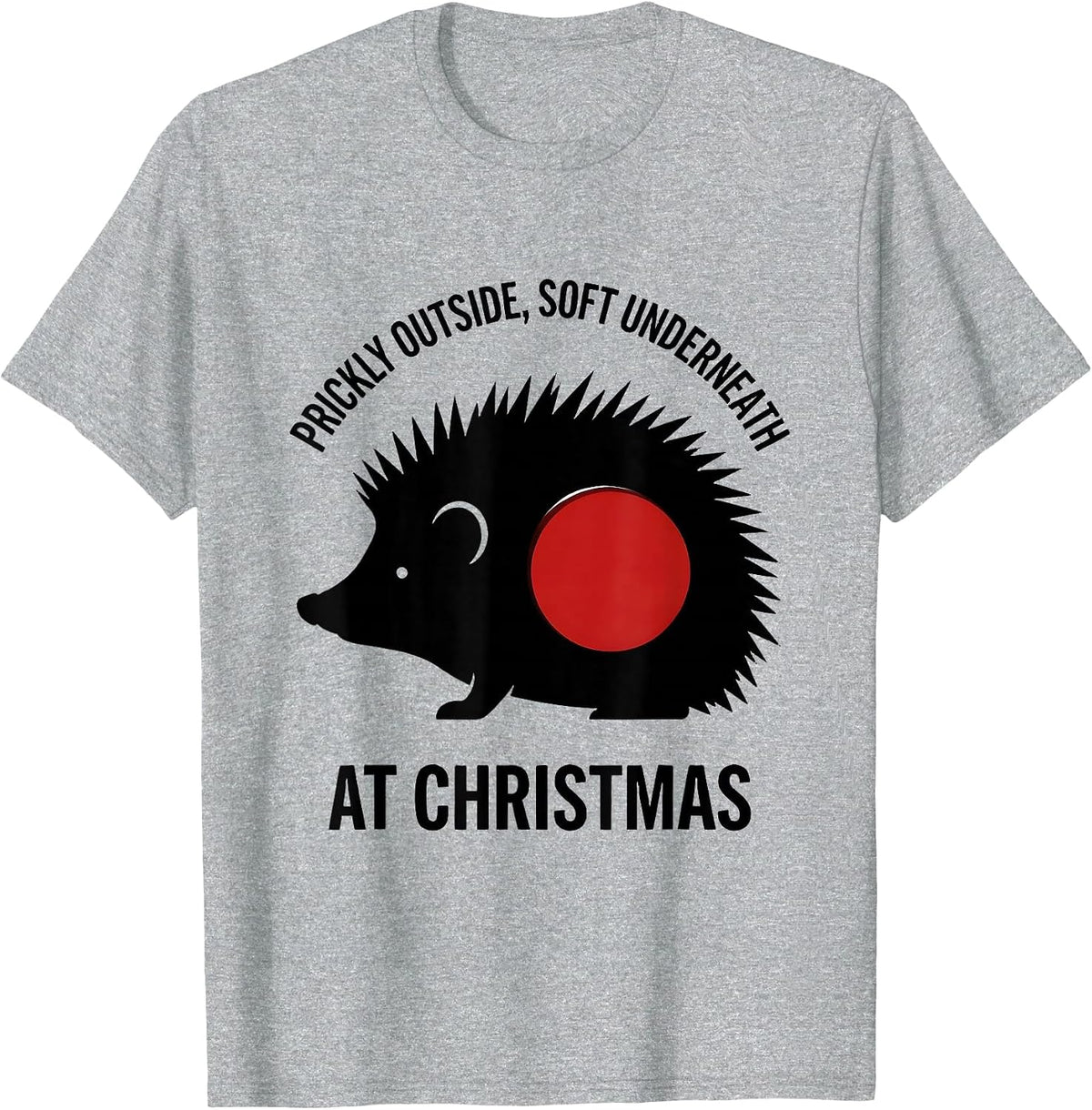 Men's Prickly Outside, Soft Underneath At Christmas Cute Hedgehog T-Shirt - Heather Grey