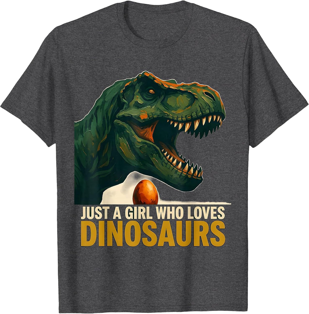 Just A Girl Who Loves Dinosaurs Cute Girl Dinosaur Lover T-Shirt - Dark Heather Grey