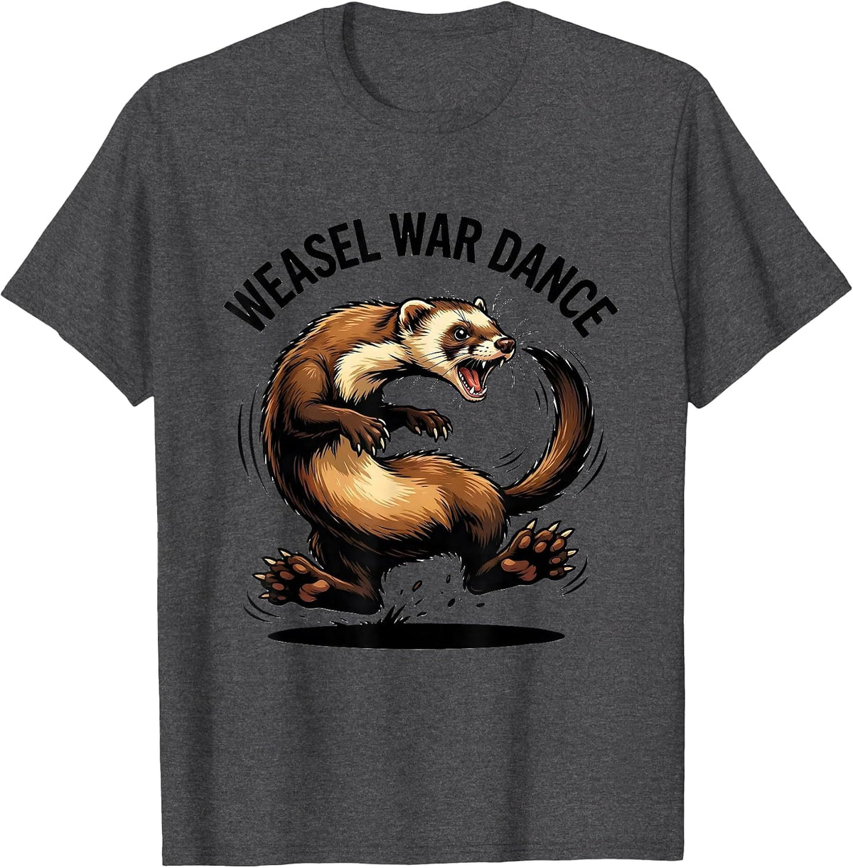 Weasel War Dance Cartoon Ferret Lover Funny Gift T-Shirt - Dark Heather Grey