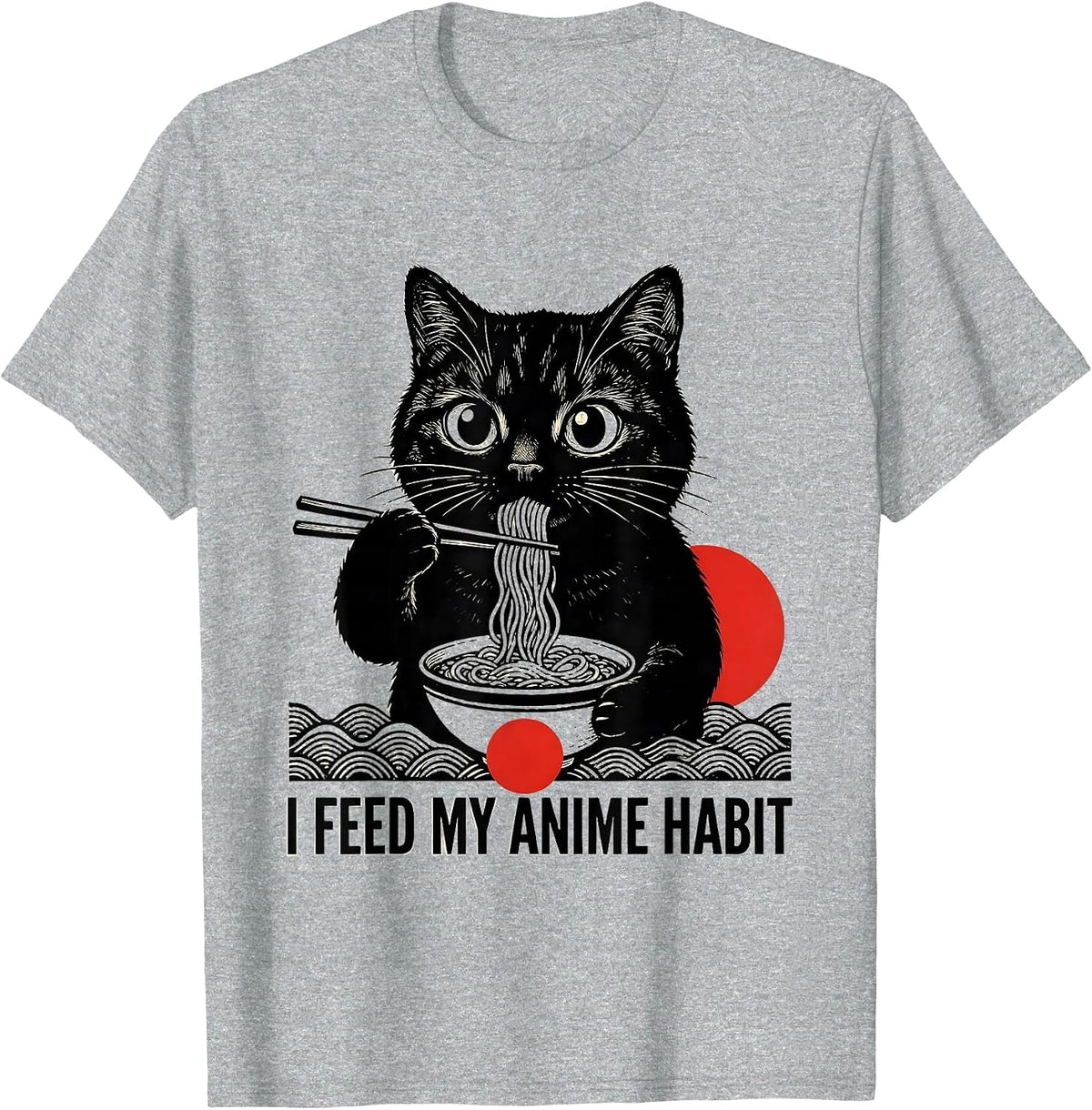 Men's I Feed My Anime Habit Funny Kawaii Anime Cat Ramen Gift T-Shirt - Heather Grey