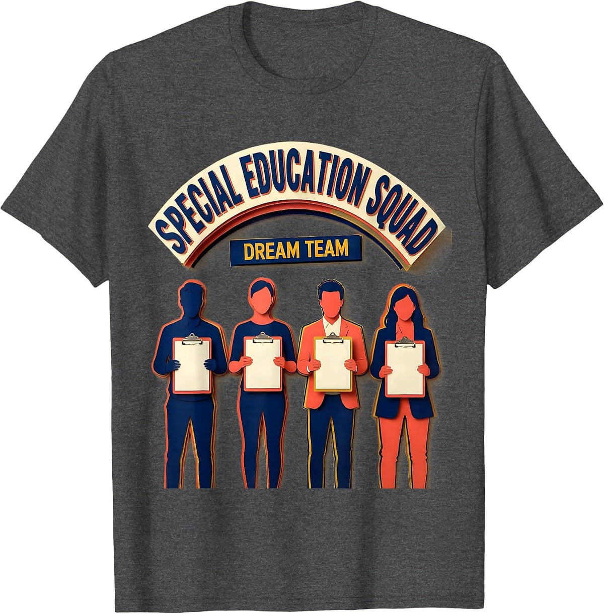 Special Education Squad Dream Team Paper Cutout Teacher T-Shirt - Dark Heather Grey
