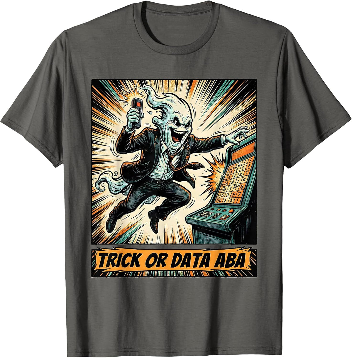 Trick Or Data ABA Comic Book Ghost Physical Therapy T-Shirt - Asphalt Grey