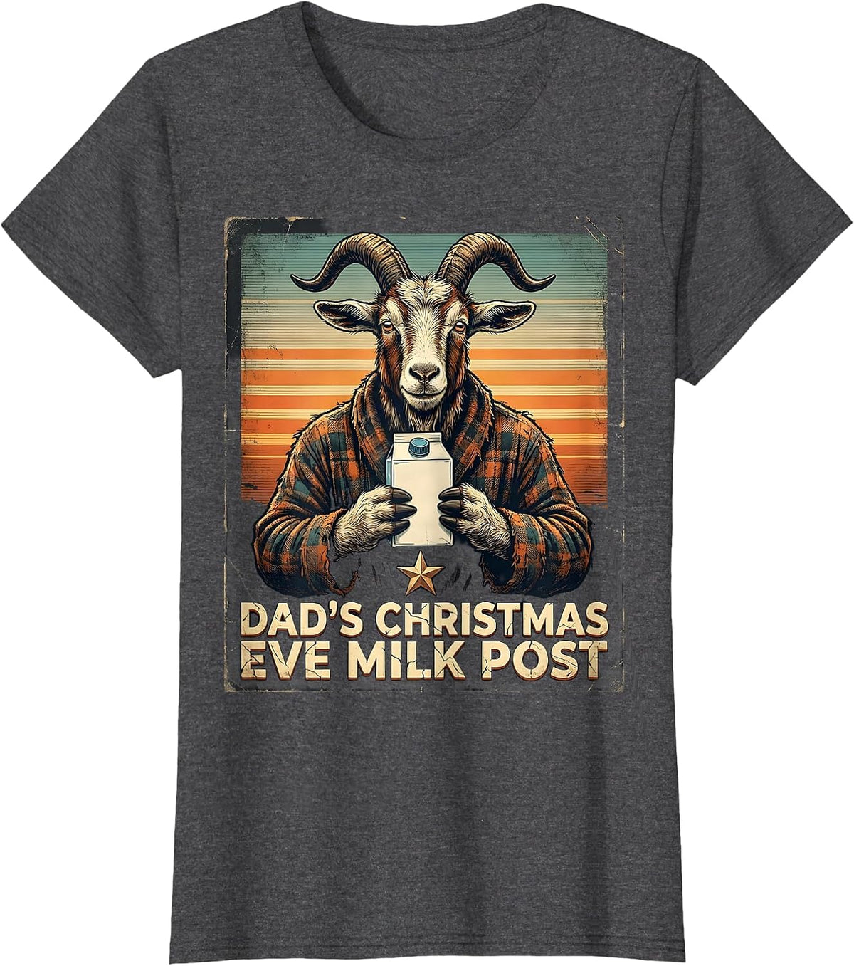 Women's Dad's Christmas Eve Milk Post Funny Dad Distressed Holiday T-Shirt - Dark Heather Grey