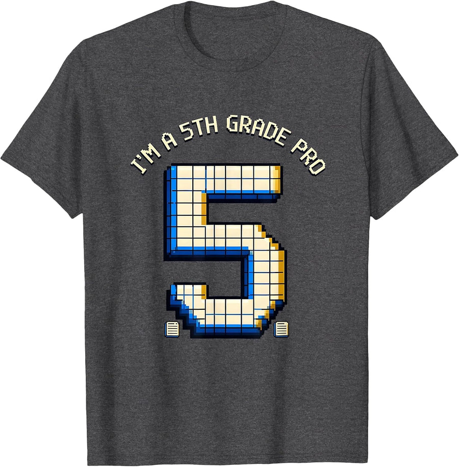 Men's I'm A 5th Grade Pro Pixel Art Back To School Kids Humor T-Shirt - Dark Heather Grey