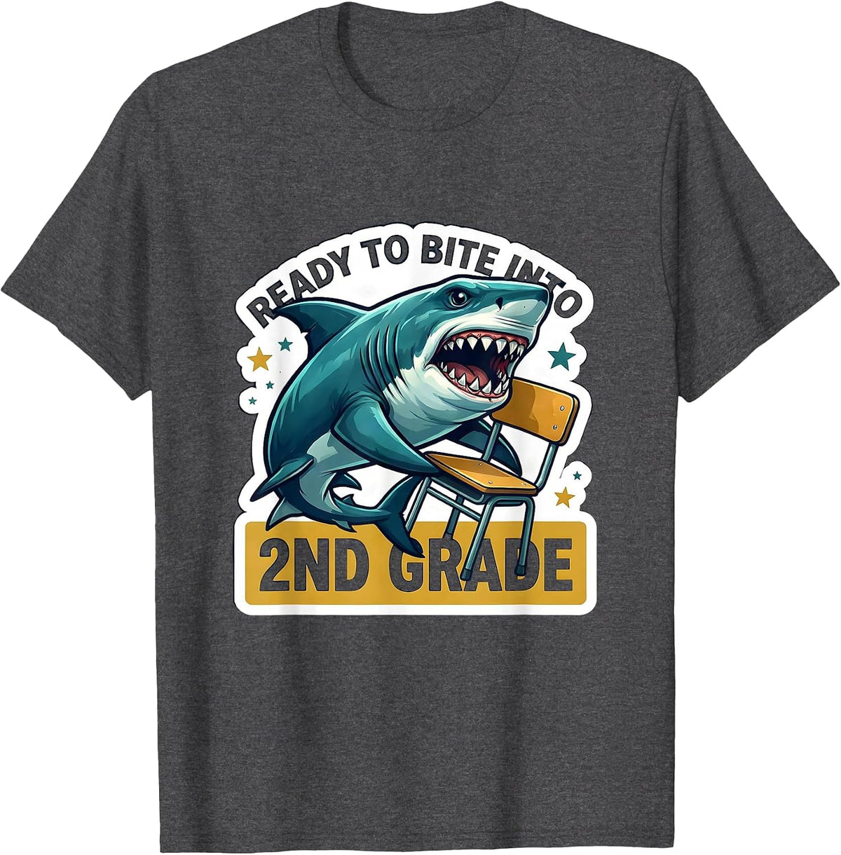 Ready To Bite Into 2nd Grade Funny Shark Back to School Kids T-Shirt - Dark Heather Grey