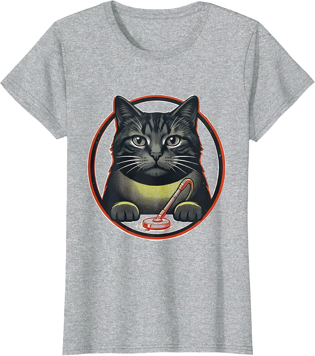 Sealed Cat Badge Screenprint Poster Cat Lover Humor T-Shirt - Heather Grey