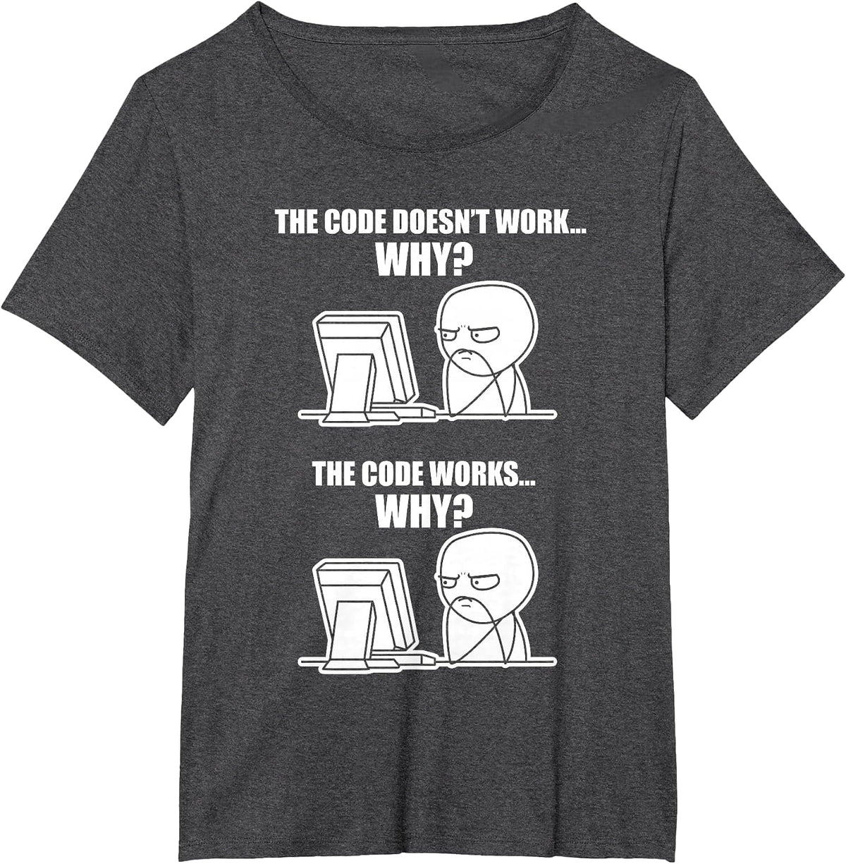 Funny Programmer T-Shirt - Code Works Why Meme Tee T-Shirt - Dark Heather Grey