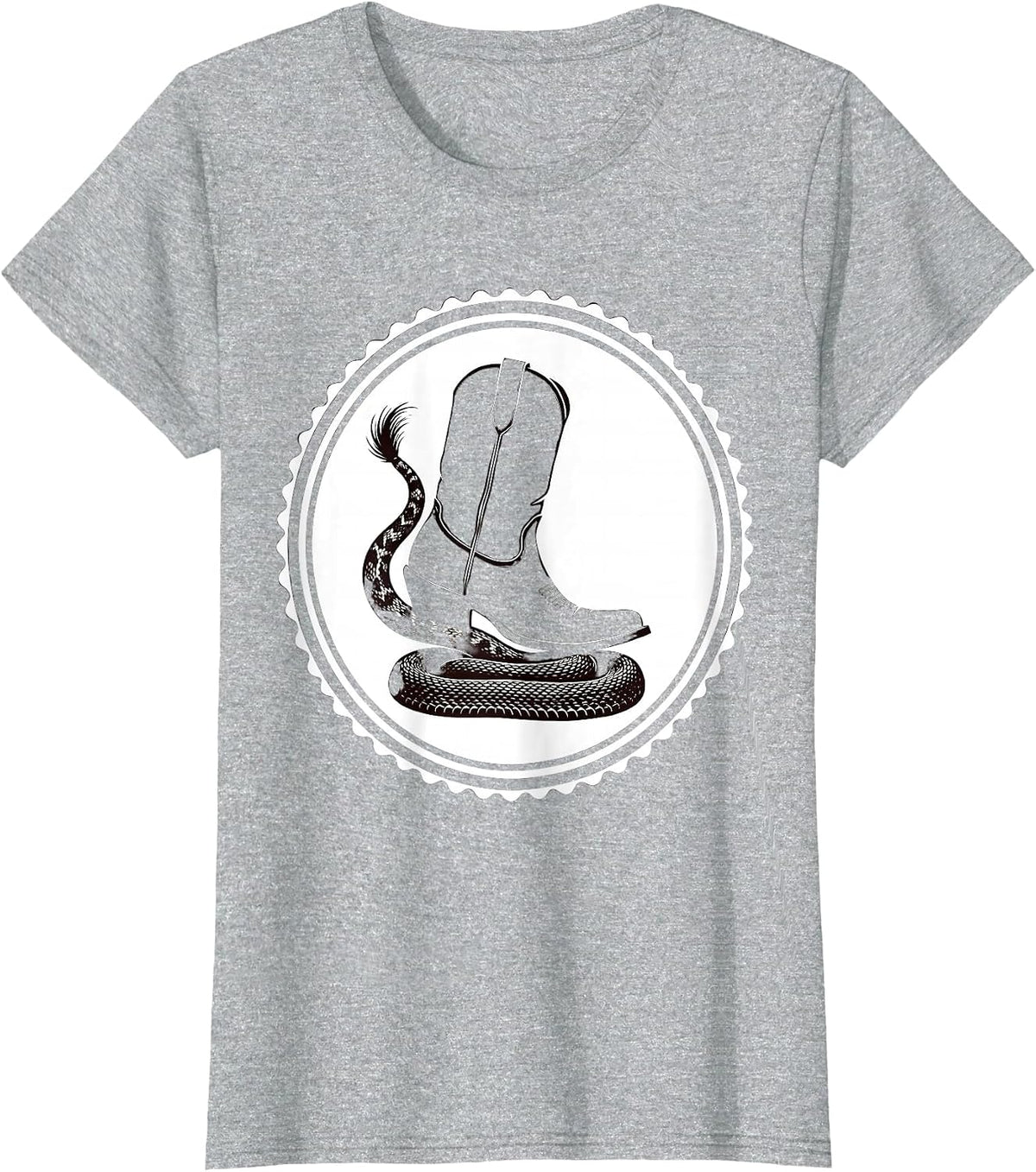 Cowgirl Boot Crushing Rattlesnake Rodeo Design T-Shirt - Heather Grey