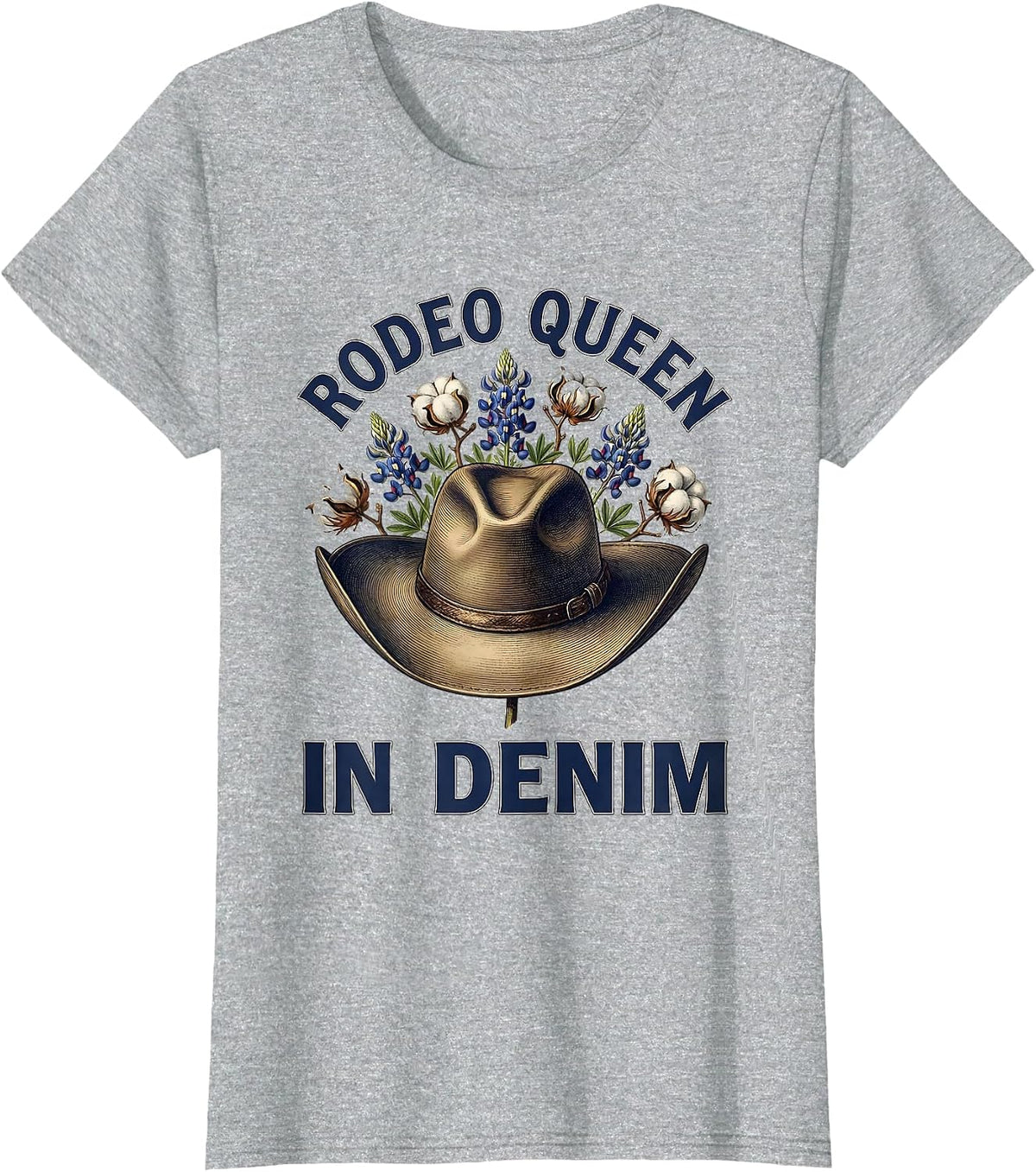 Women's Rodeo Queen In Denim Cowgirl Design T-Shirt - Heather Grey