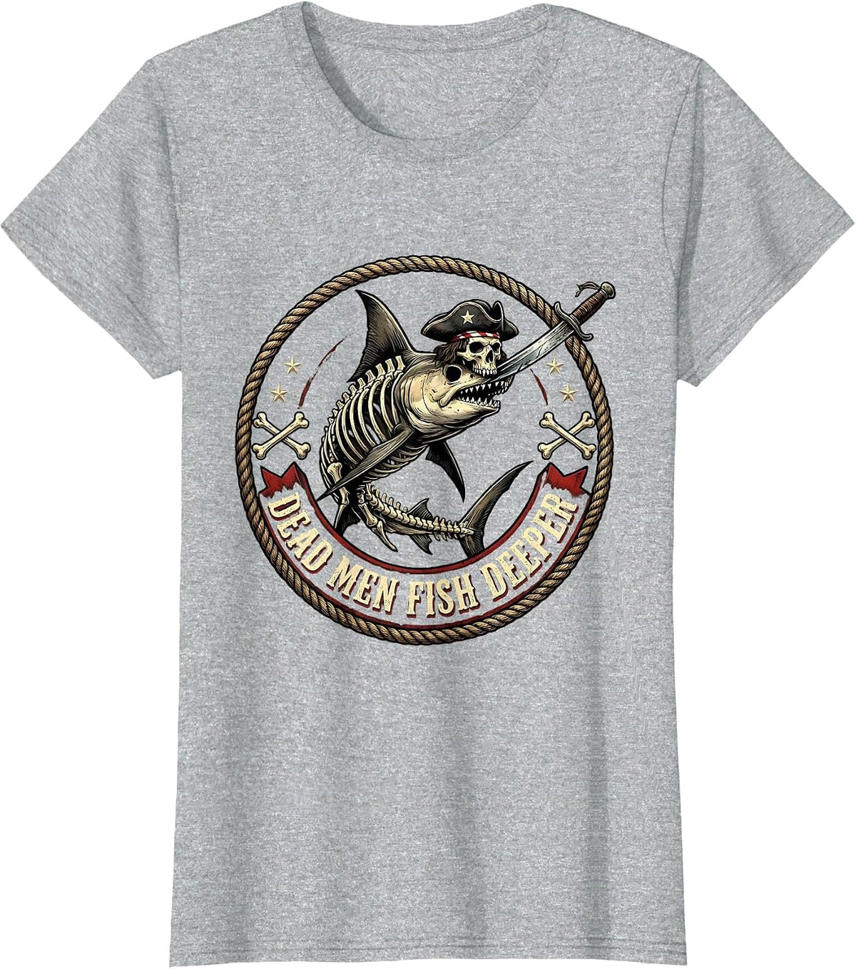 Women's Halloween Pirate Swordfish Skeleton Design T-Shirt - Heather Grey