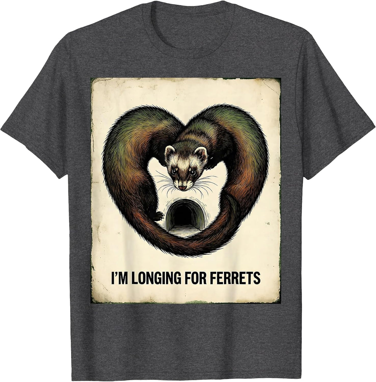 Men's I’m Longing For Ferrets Vintage Ferret Lover Funny Small T-Shirt - Dark Heather Grey