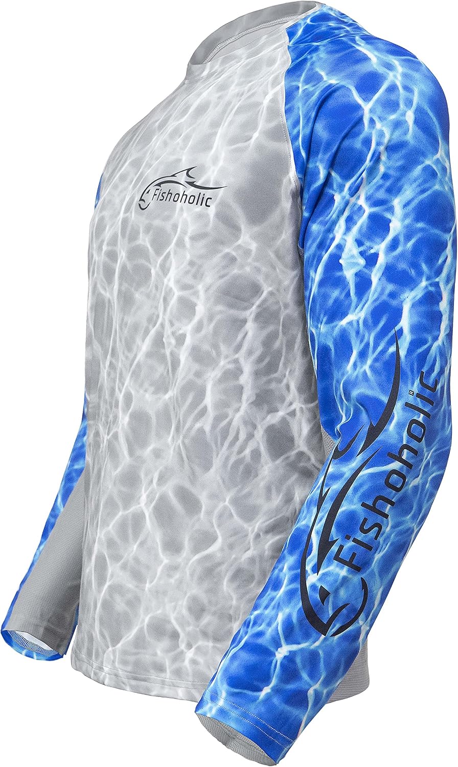 Fishoholic UPF50 Long Sleeve Fishing Shirt - Performance Fishing Shirt - Grey Blue H2o