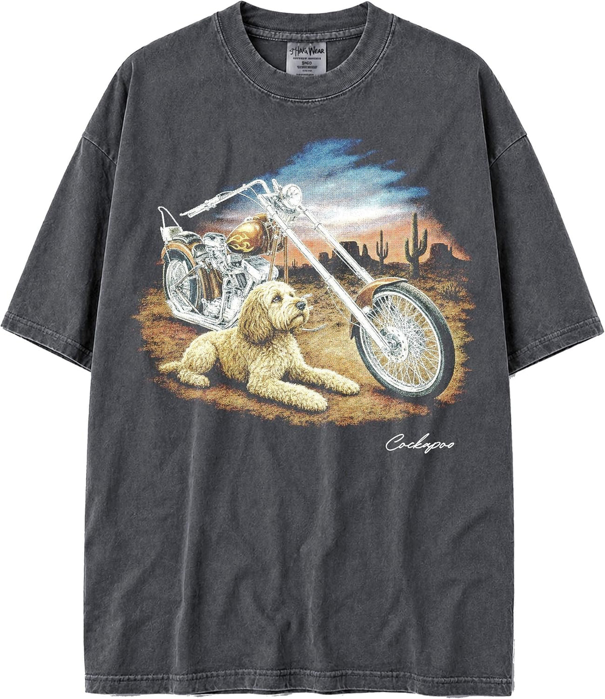 Faded U.S.A. MAX-Heavyweight Shaka Wear Oversized 7.5oz Cotton Biker Tshirt for Men & Women - Cockapoo