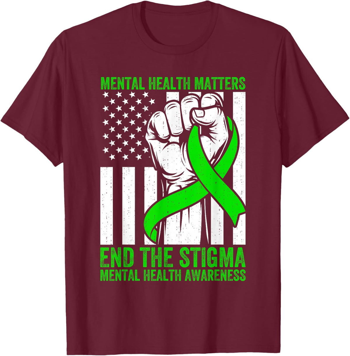 Mental Health Matters End The Stigma T-Shirt Mental Health Awareness Tee - Burgundy