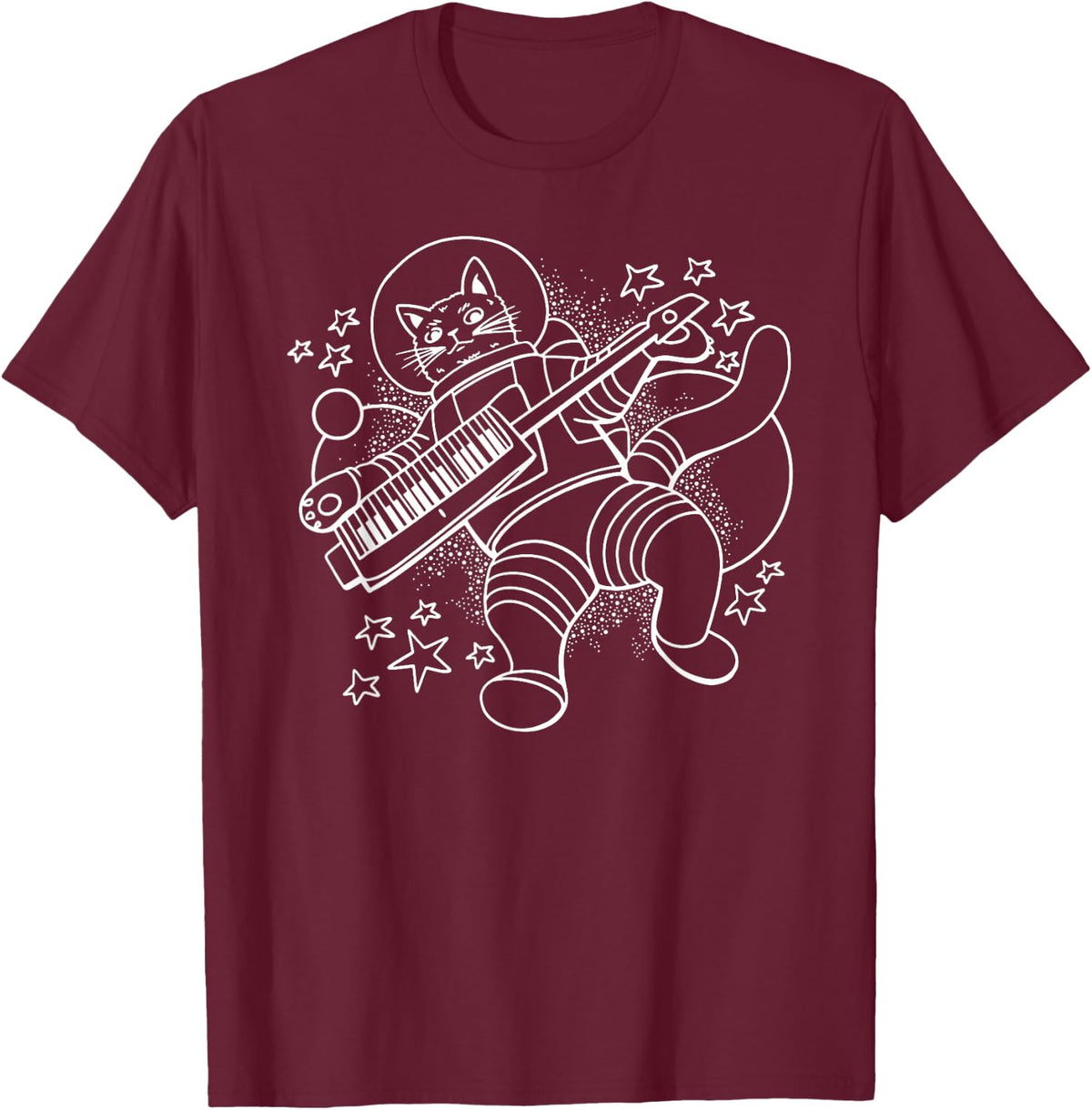 Cat Space Synthesizer Synth Analogue Vintage T-Shirt - Burgundy