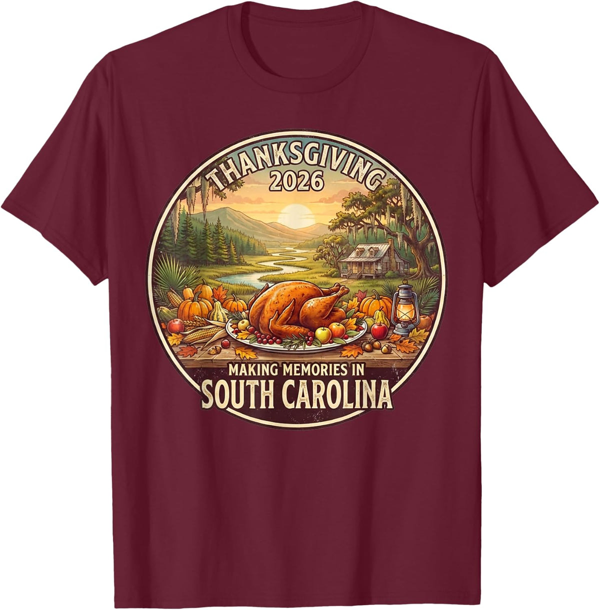 South Carolina Thanksgiving 2026 Family Vacation Reunion T-Shirt - Burgundy