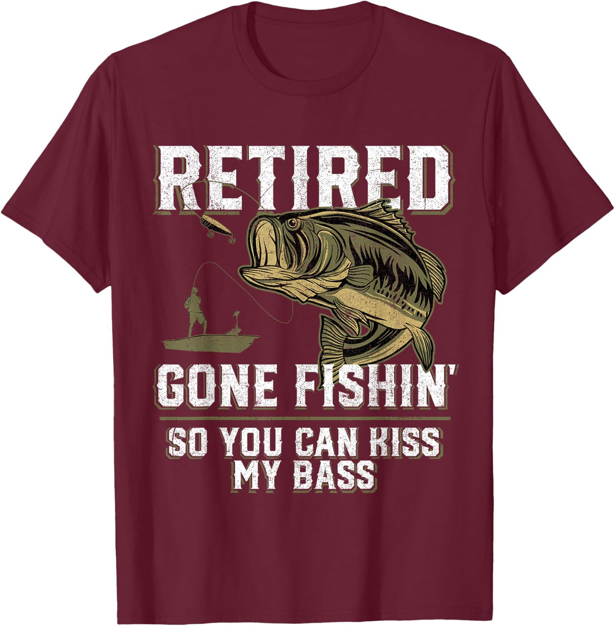 Funny Bass Fishing Shirts & Gifts For Men Retired Gone Fishin' Unisex Adult Humor Bass Fishing T-Shirt Black Medium -