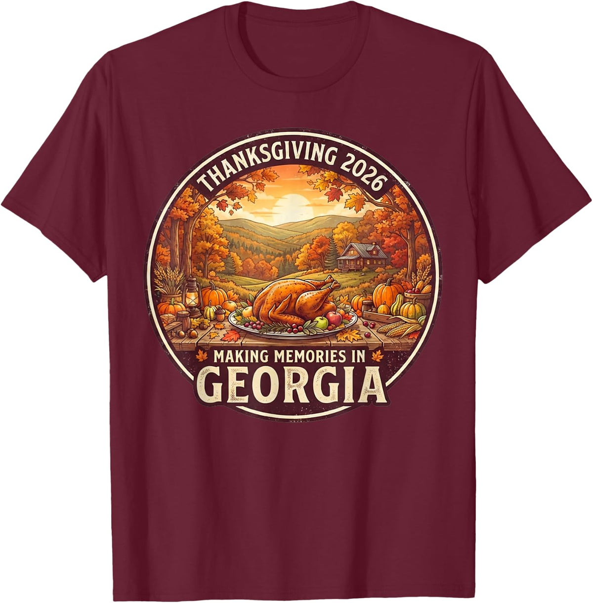 Georgia Thanksgiving 2026 Family Vacation Reunion Holiday T-Shirt - Burgundy