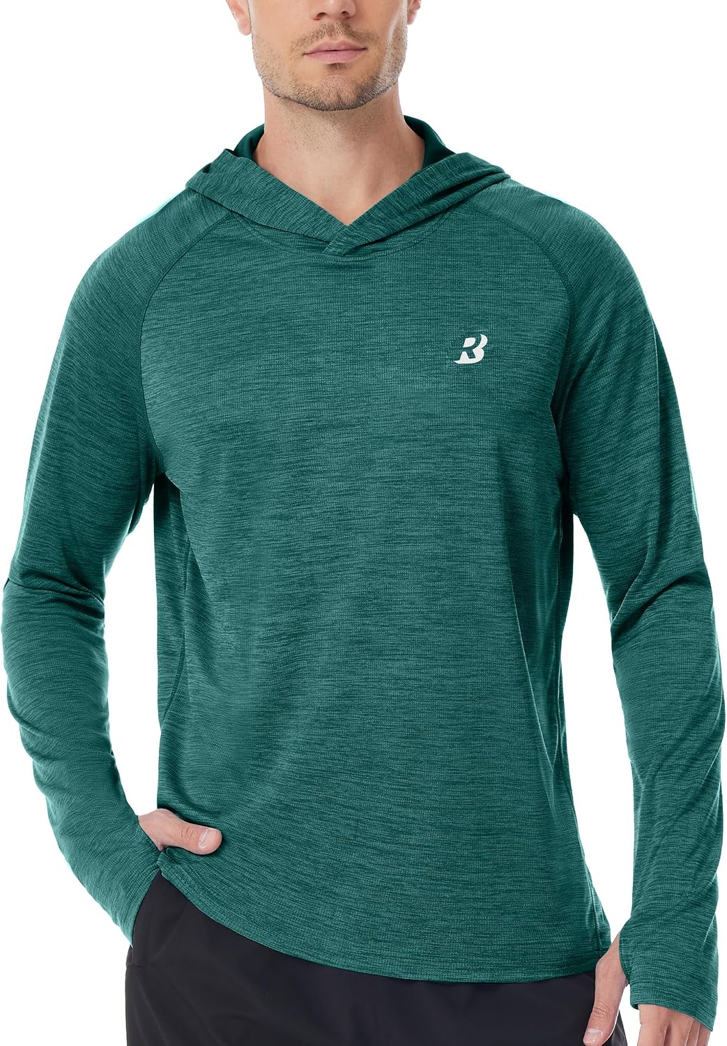 Men's UPF 50+ Sun Hoodie, Long Sleeve Fishing Shirt with Thumb Holes - Forest Green