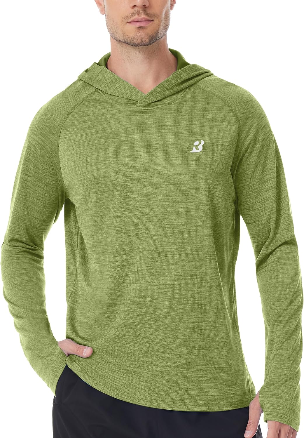 Men's UPF 50+ Sun Hoodie, Long Sleeve Fishing Shirt with Thumb Holes - Heather Olive