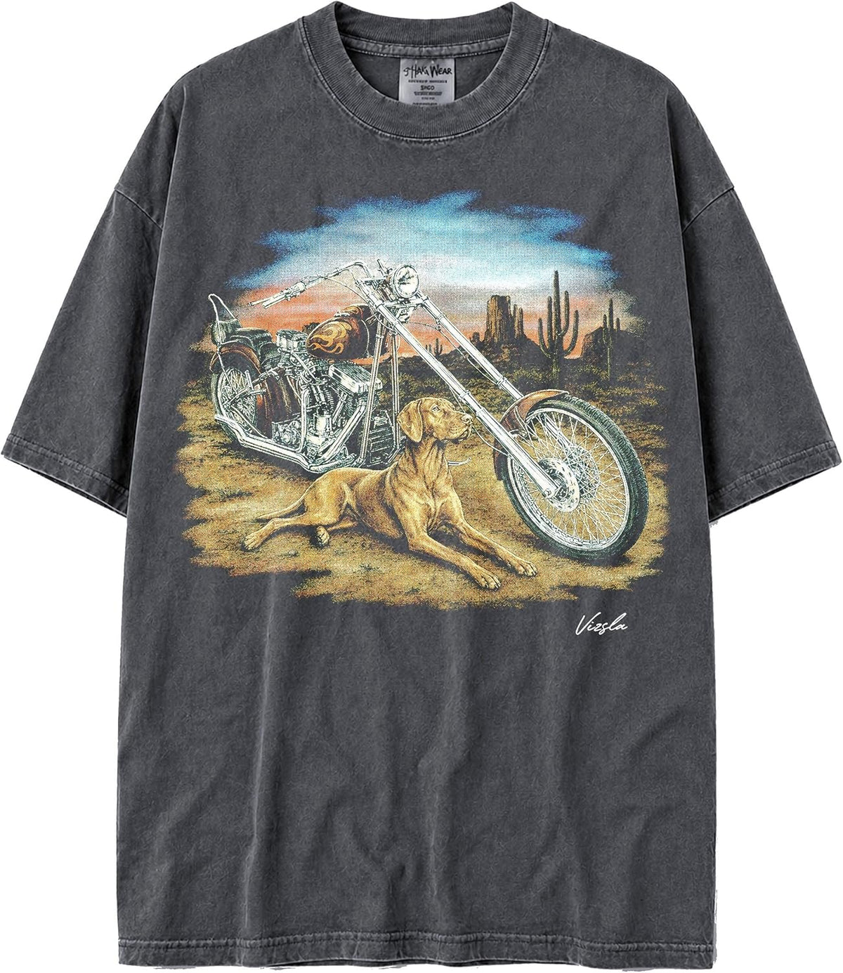Faded U.S.A. MAX-Heavyweight Shaka Wear Oversized 7.5oz Cotton Biker Tshirt for Men & Women - Vizsla