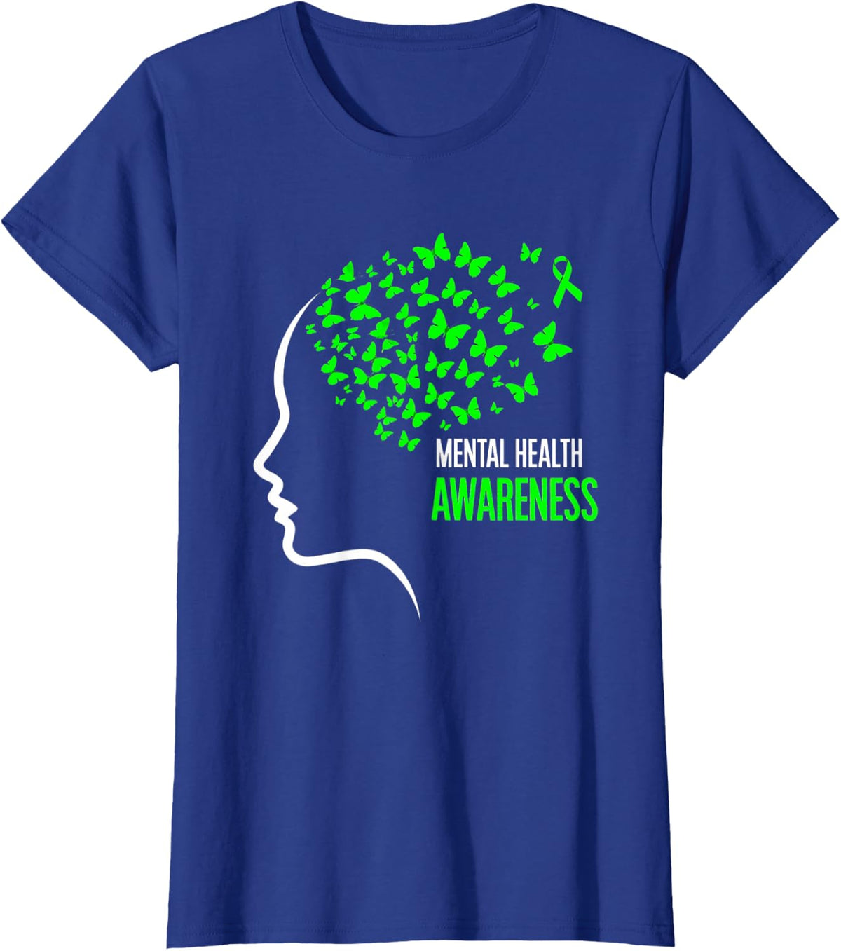 Green Butterfly Mental Health Awareness Ribbon T-Shirt - Royal Blue
