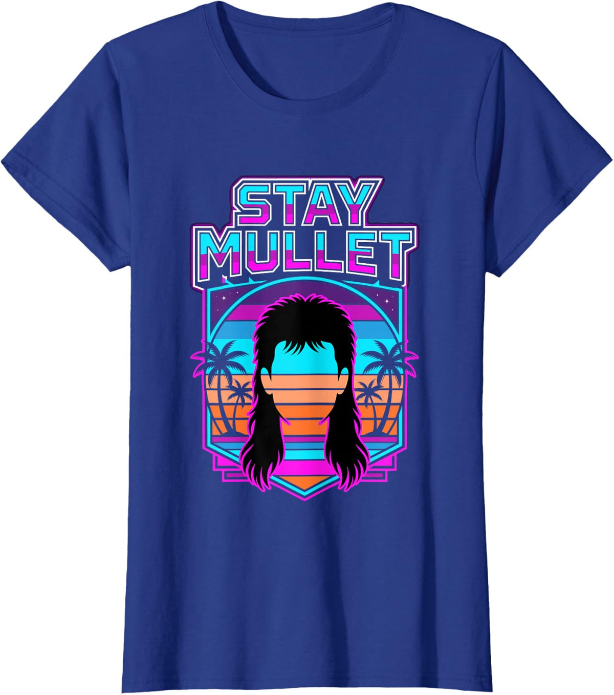 Stay Mullet Retro Synthwave T-Shirt - Royal Blue