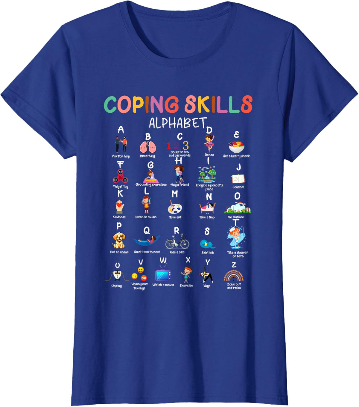 School Counselor My Coping Skills Alphabet Back To School T-Shirt - Royal Blue
