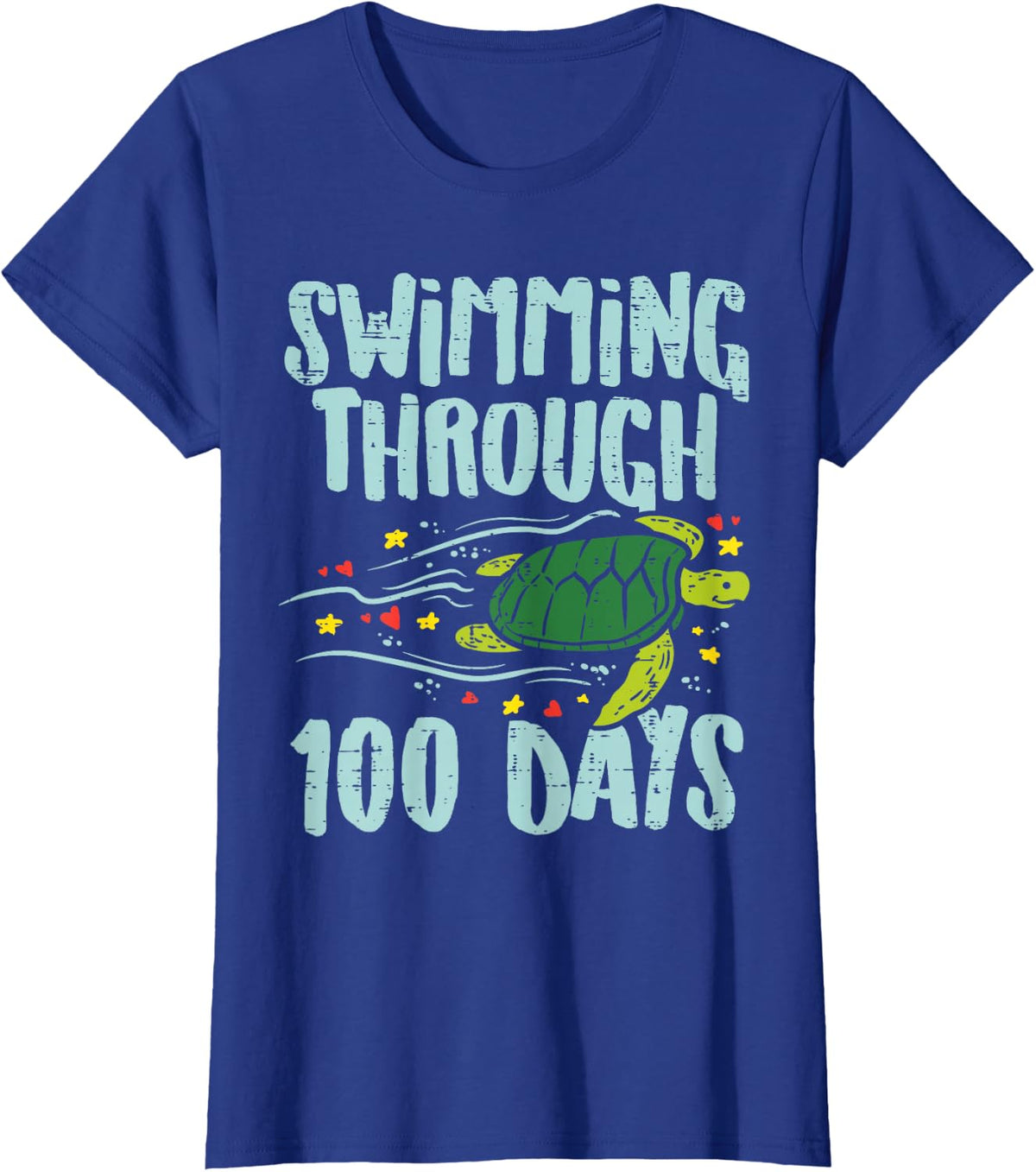 Swimming Through 100 Days Turtle 100th Day School Kids Gift T-Shirt - Royal Blue