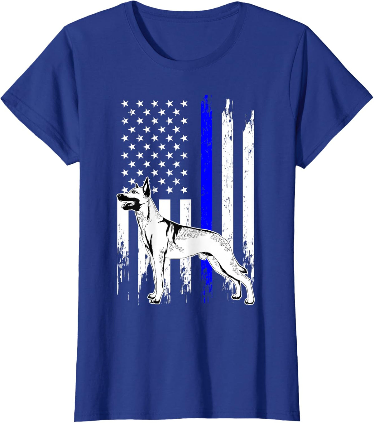 Belgian Malinois K9 Unit Thin Blue Line US Flag Police Tee T-Shirt Gift for Law Enforcement - Royal Blue