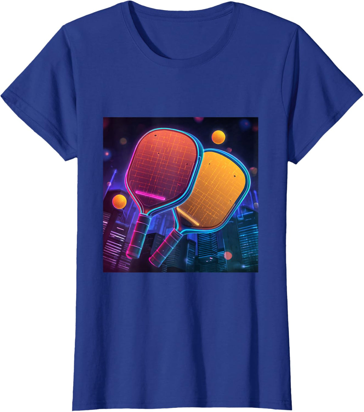Pickleball Paddles Retro City Synthwave Sport T-Shirt - Royal Blue