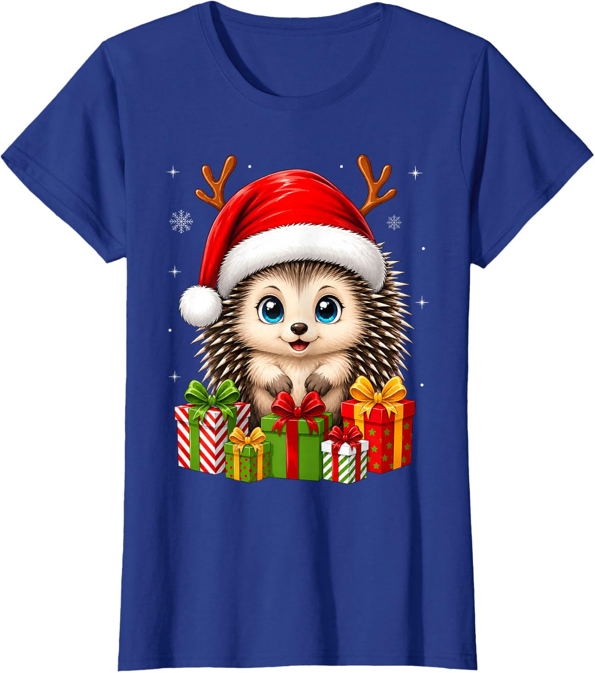 Xmas Decor Cute Festive Santa Hat Hedgehog Christmas T-Shirt - Royal Blue