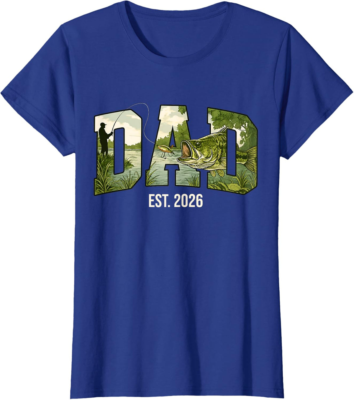 Dad Est 2026 Bass Fish Father's Day Fishing Dad New Dad T-Shirt - Royal Blue