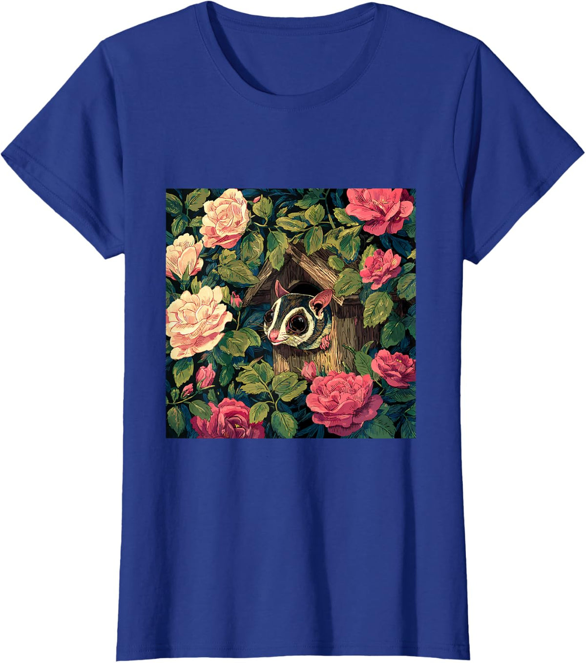 Sugar Glider Birdhouse Roses Flowers Botanical T-Shirt - Royal Blue