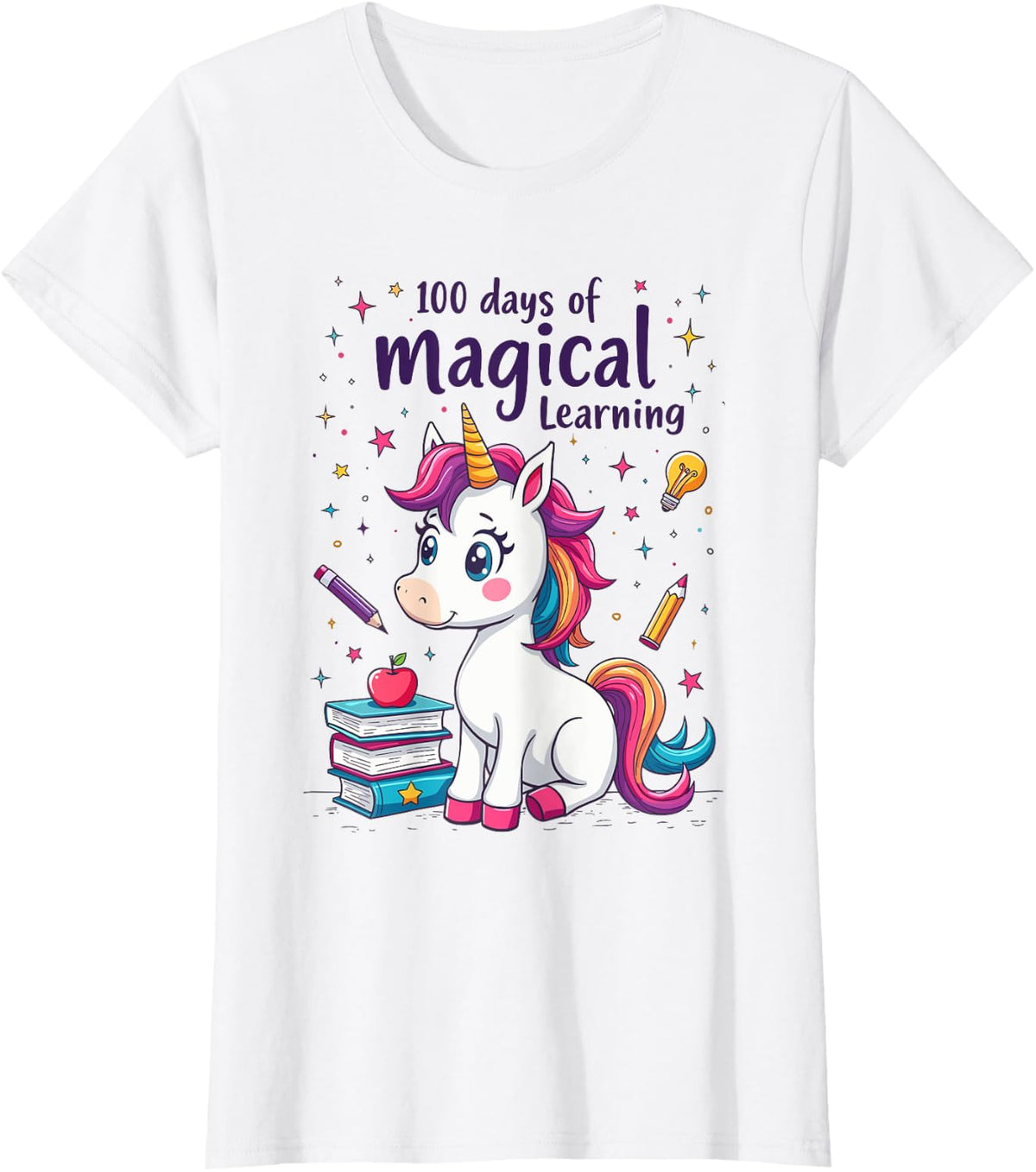 100th Day Kindergarten Kids Girls Unicorn 100 Days Of School T-Shirt - White
