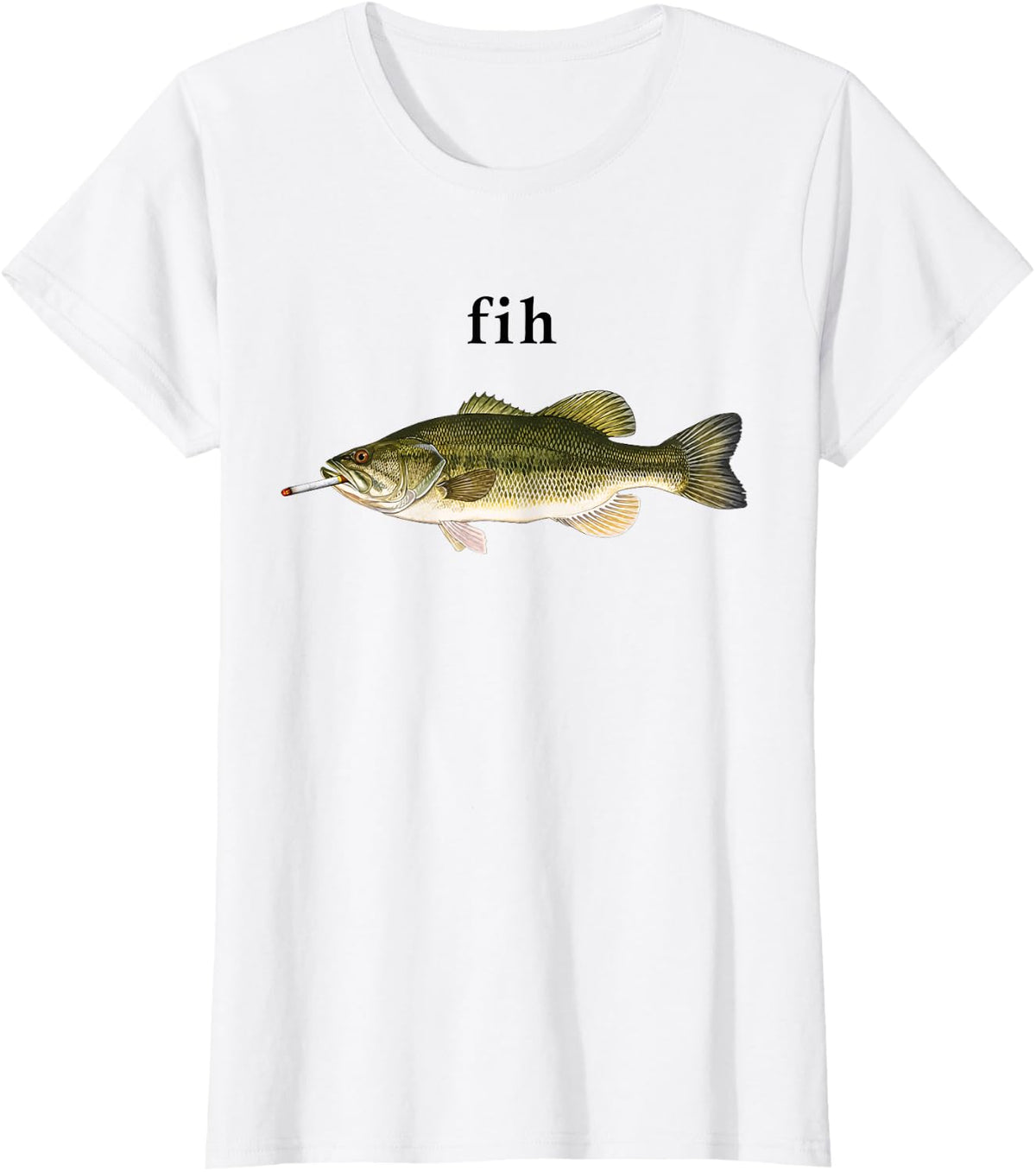 Funny Fish Smoking Cigarette Bass Fishing Humor Design T-Shirt - White