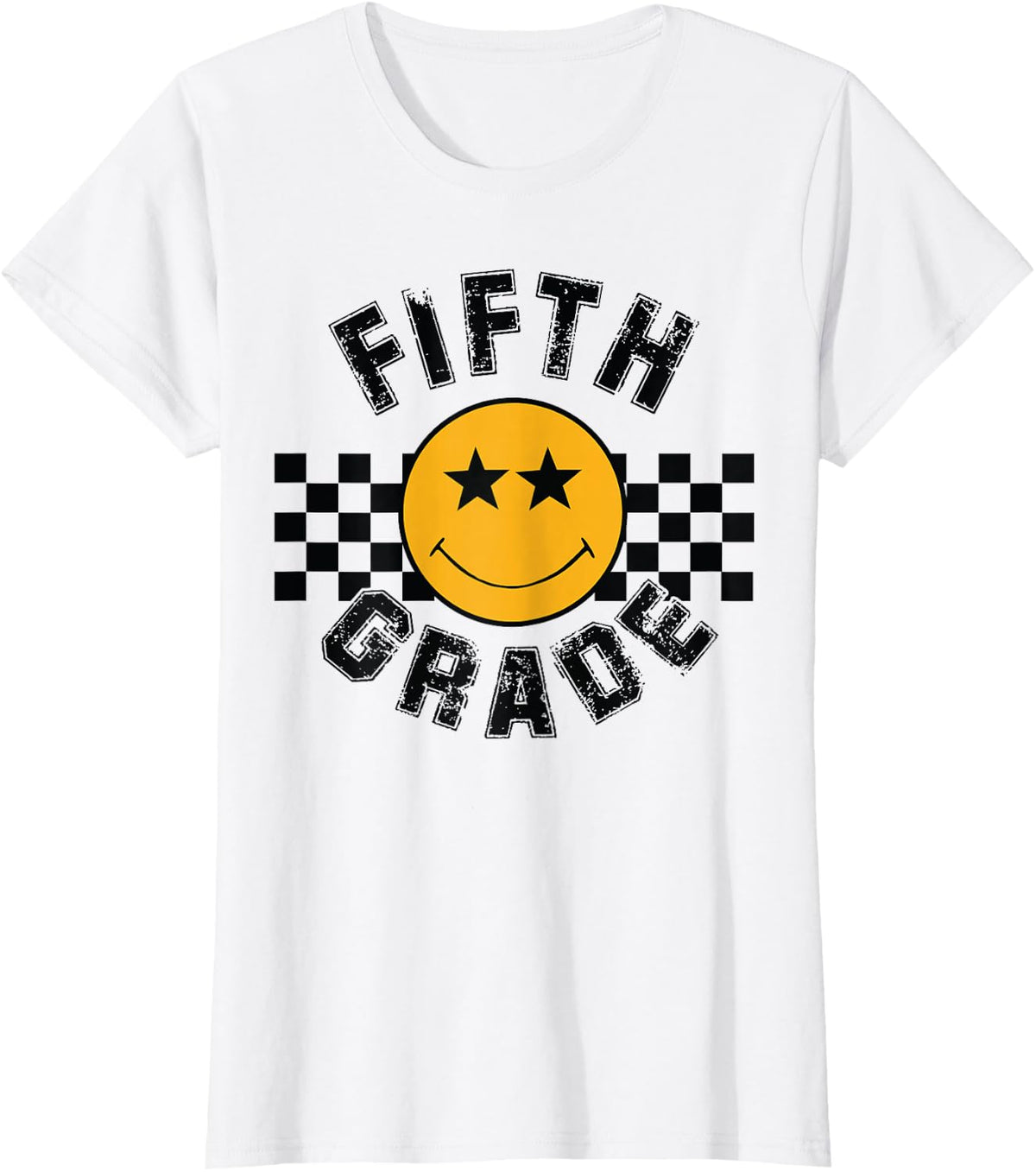 Retro Fifth Grade Smile Face Back to School Teacher Student T-Shirt - White