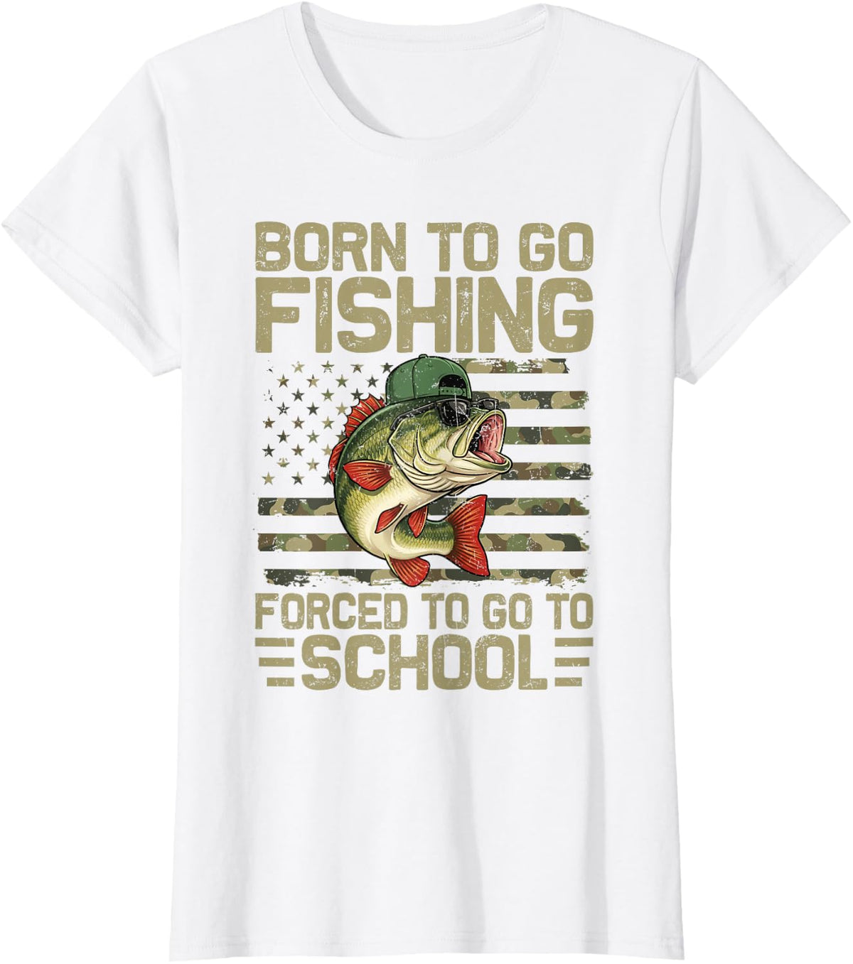 Born to Go Fishing Bass Fish Funny Fisherman T-Shirt for Boys Kids Men - White