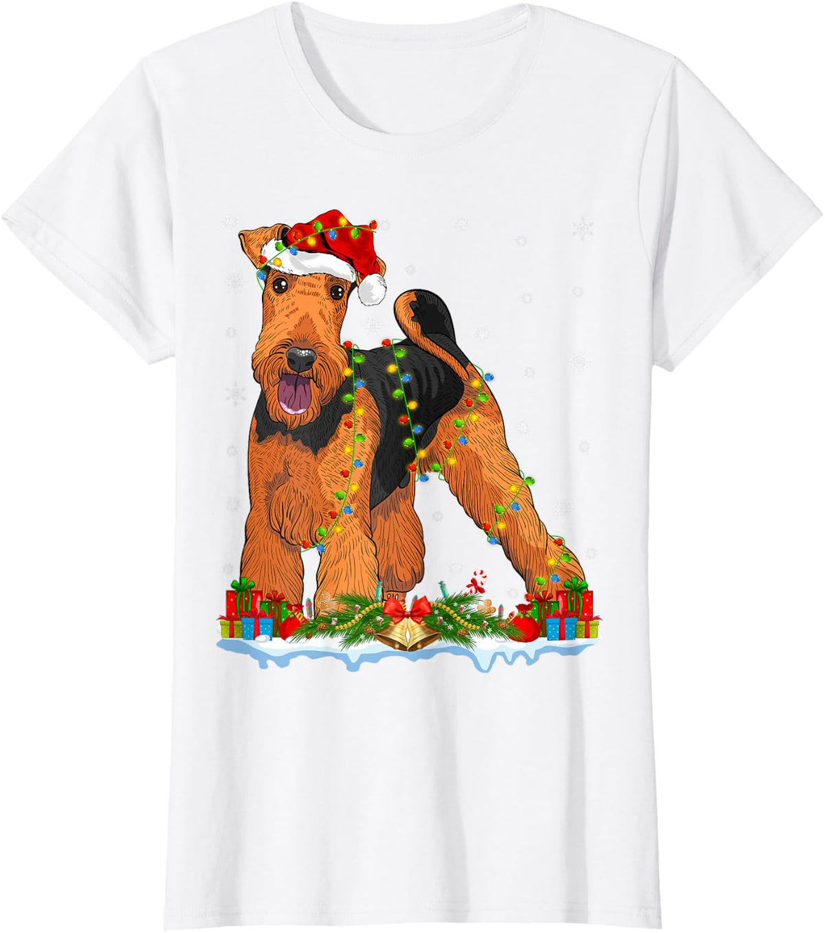 Xmas Family Matching Santa Airedale Terrier Dog Christmas T-Shirt - White