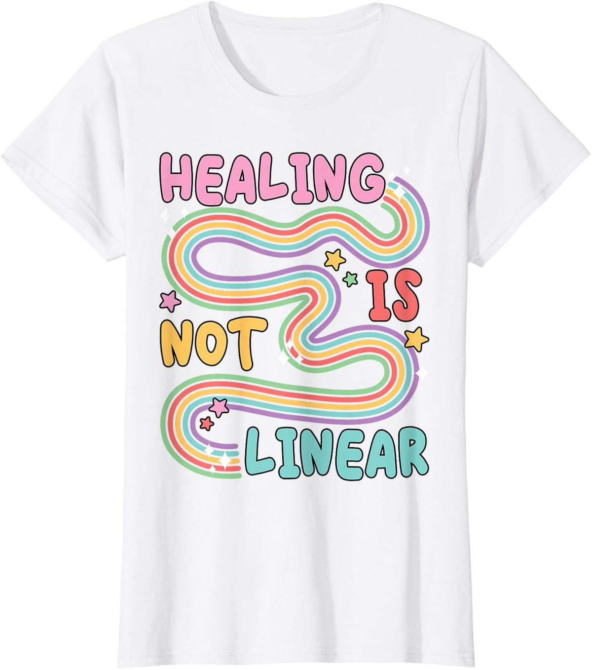Healing Is Not Linear Groovy Rainbow Mental Health Awareness T-Shirt - White