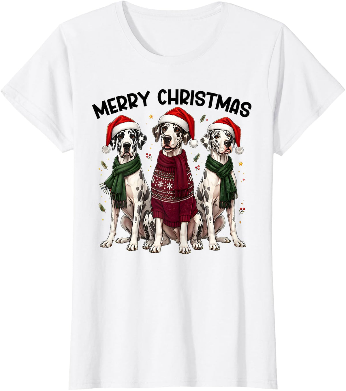 Merry Christmas Great Dane Dogs Santa Holiday Pet Lovers T-Shirt - White