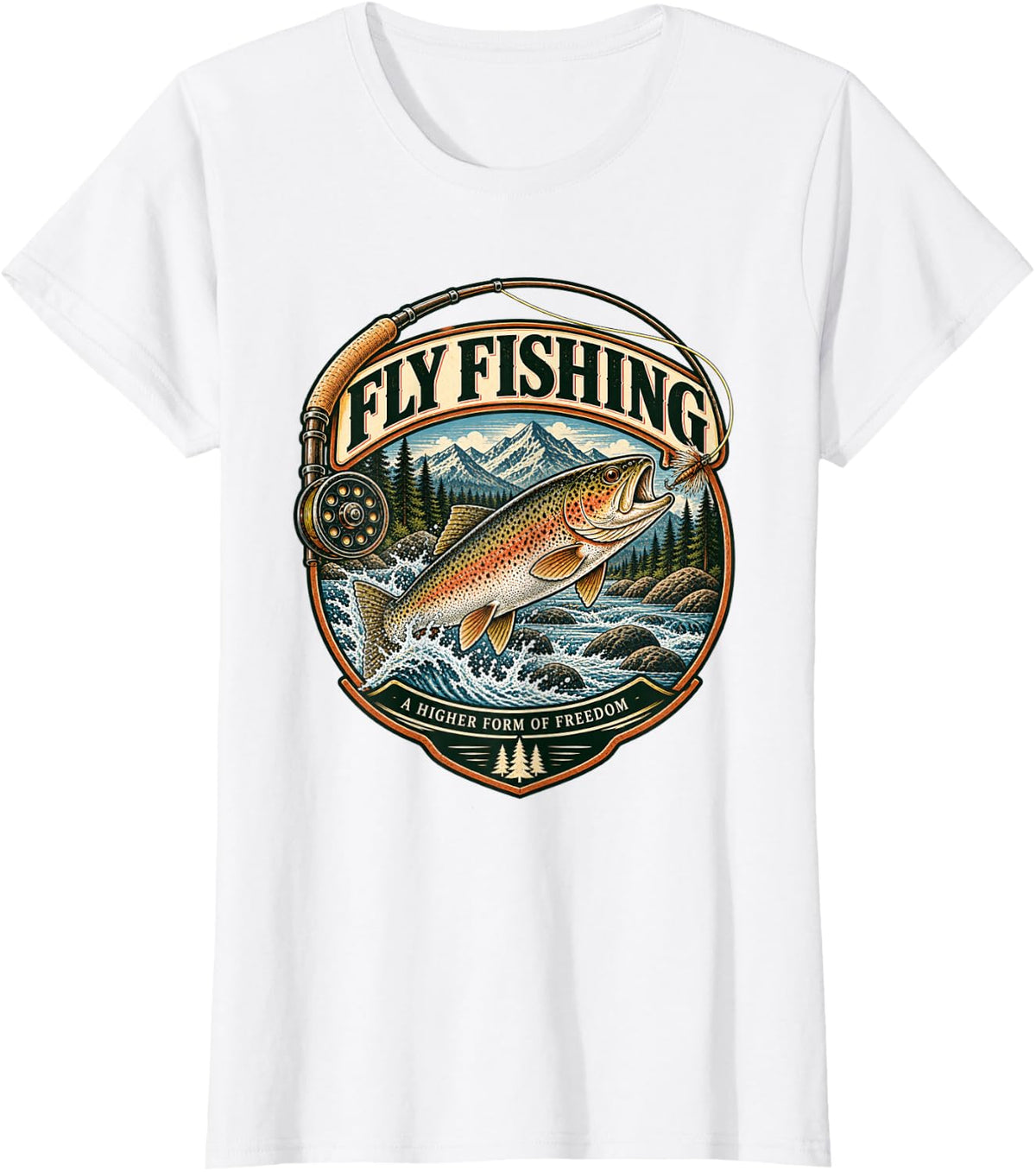 Fly Fishing Vintage Trout Wilderness Heritage T-Shirt - White