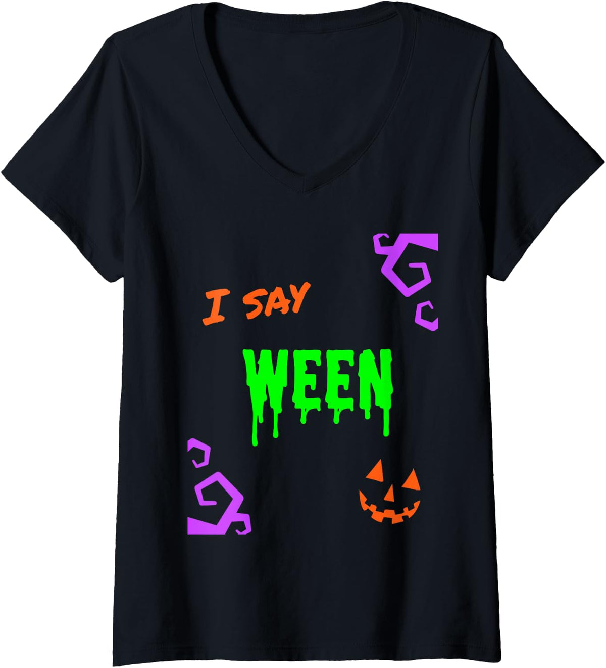 Women's Couples Costume Halloween Matching I say Hallo You say Ween V-Neck T-Shirt - Black