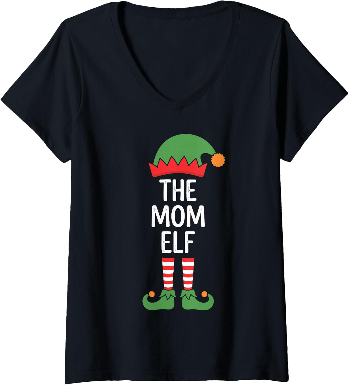 Women's The Mom Elf Funny Matching Family Christmas for Mothers V-Neck T-Shirt - Black