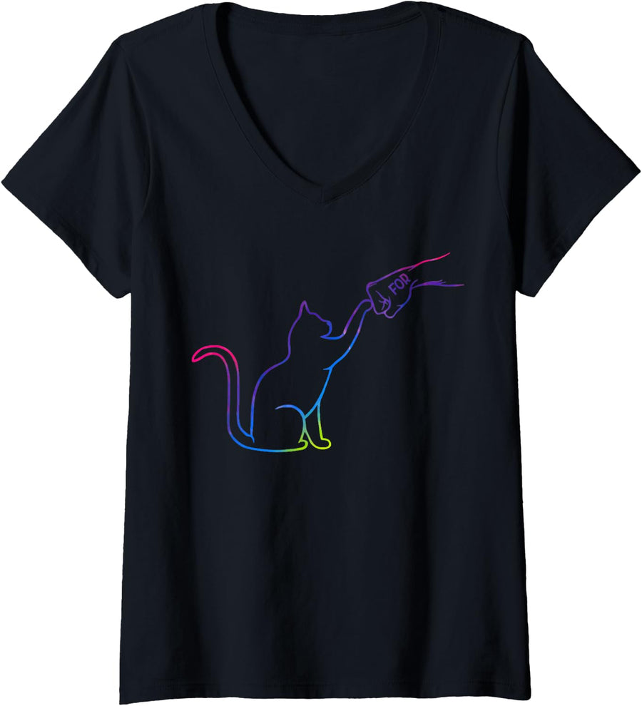 Women's Cute Pet Tee I Love My Cat Best Friend Fist Bump Cat Lovers V-Neck T-Shirt - Black