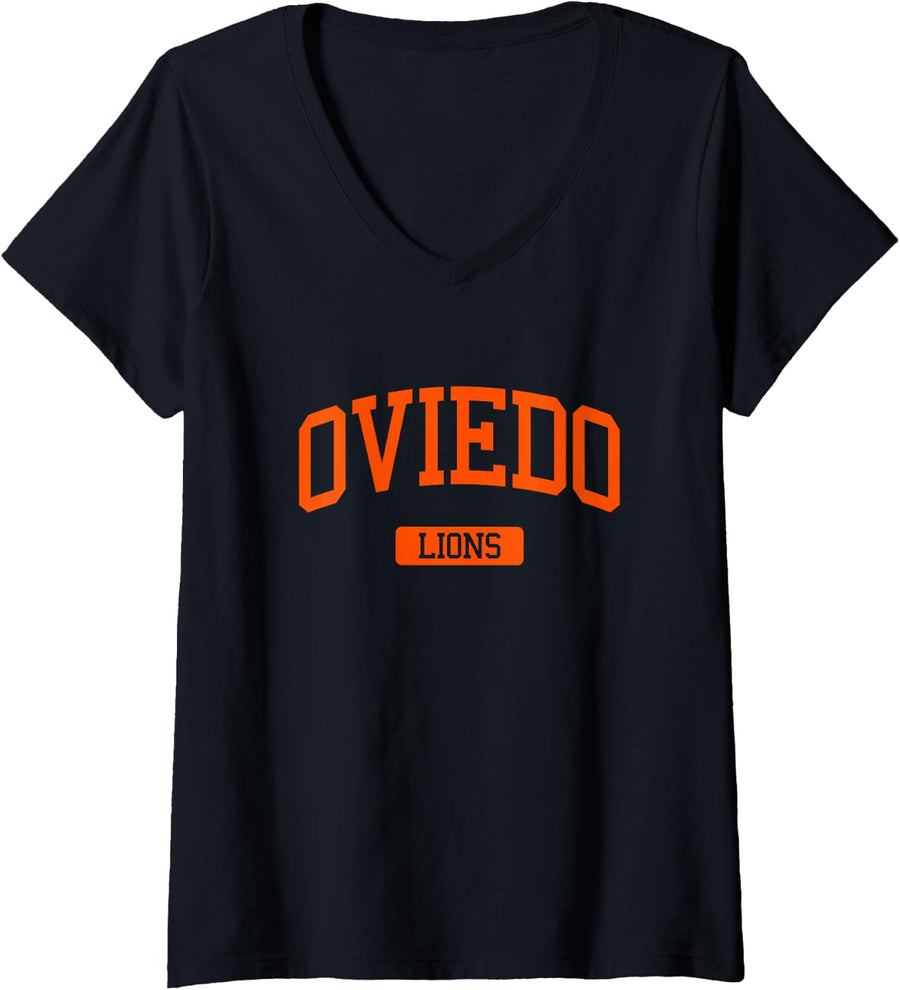 Womens Oviedo High School HS Oviedo FL Varsity Sports V-Neck T-Shirt - Black