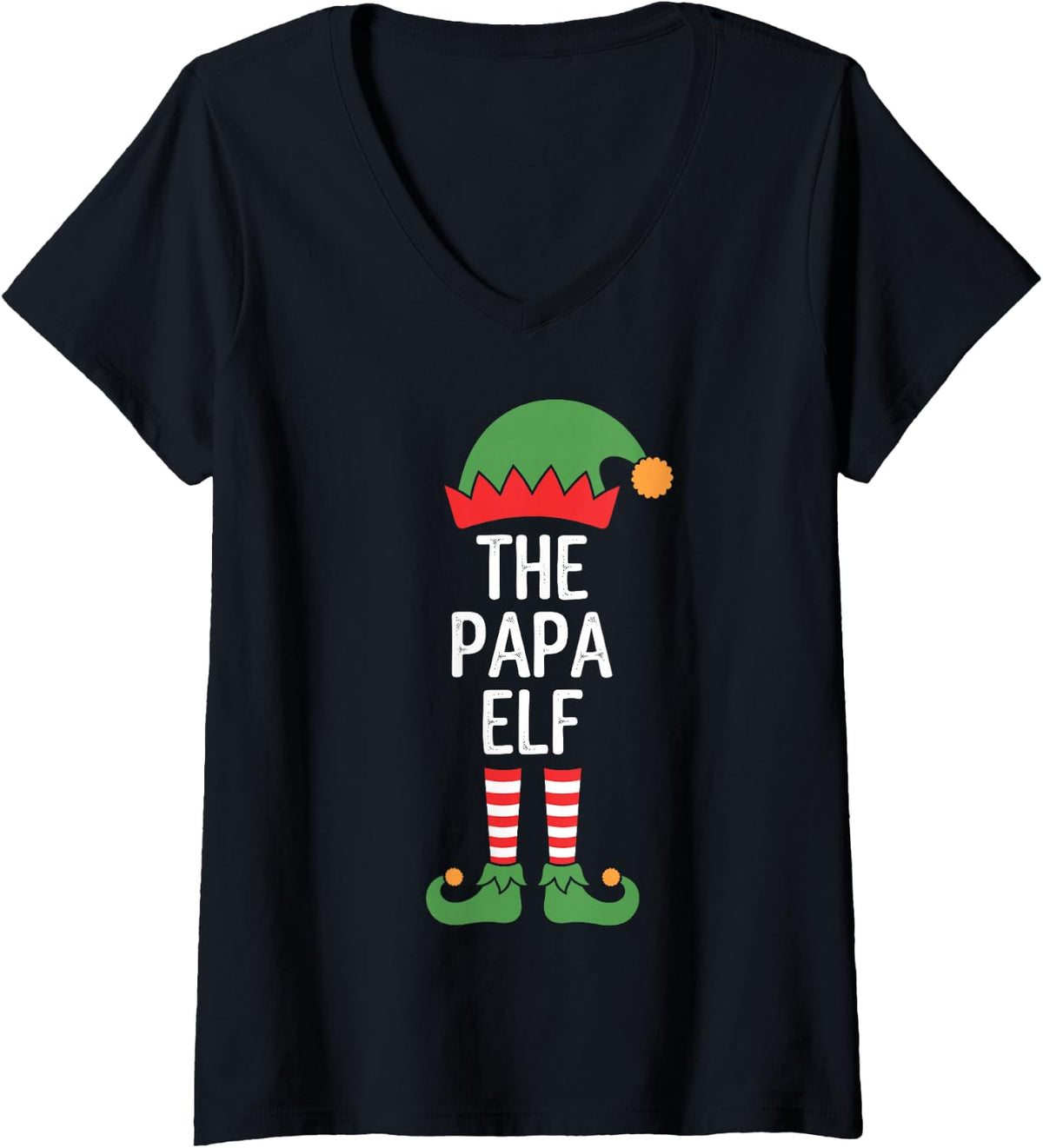 Women's The Papa Elf Funny Matching Family Christmas for Dads V-Neck T-Shirt - Black
