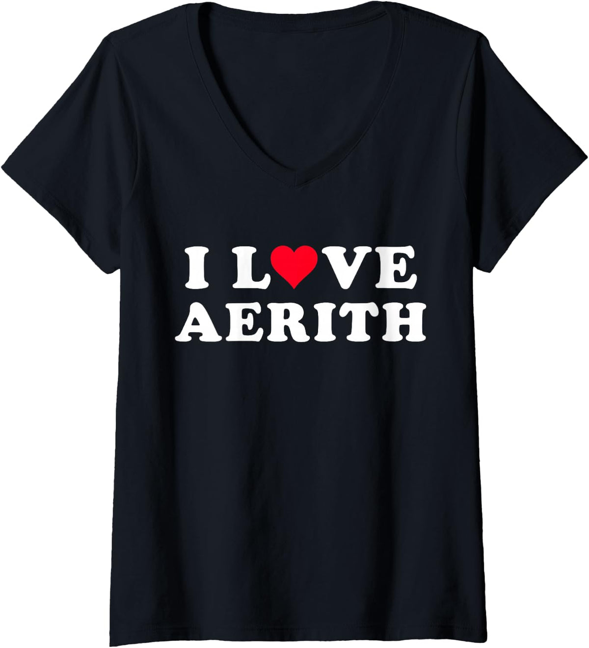 Womens I Love Aerith Matching Girlfriend & Boyfriend Aerith Name V-Neck T-Shirt - Black