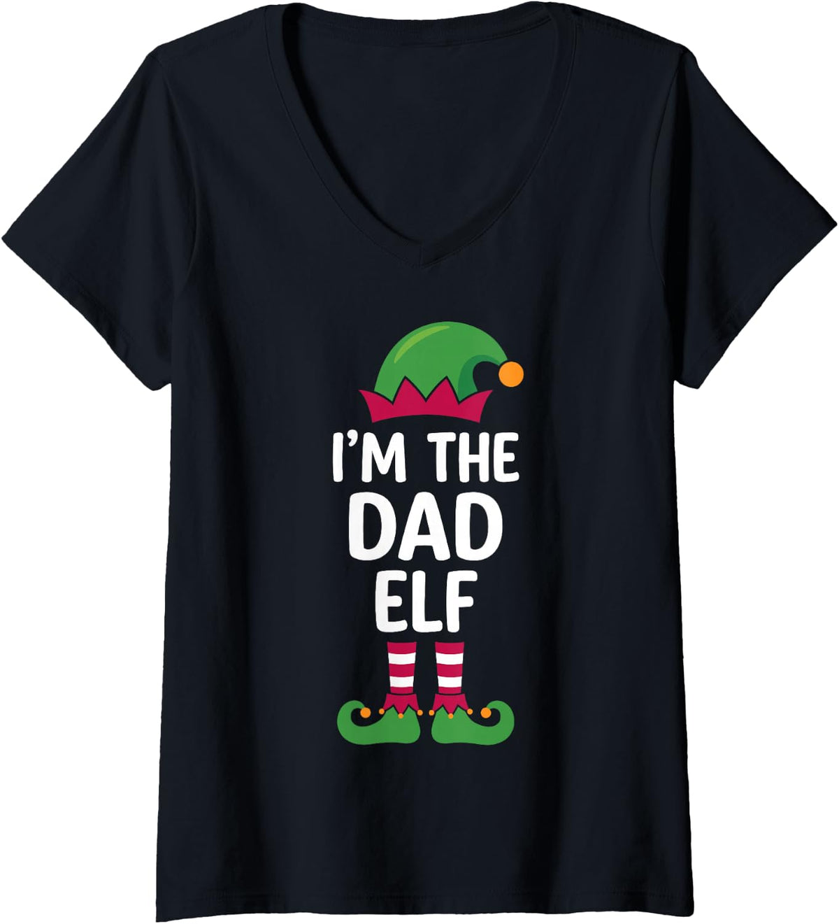 Women's I'm the Dad Elf Funny Matching Family Christmas for Fathers V-Neck T-Shirt - Black