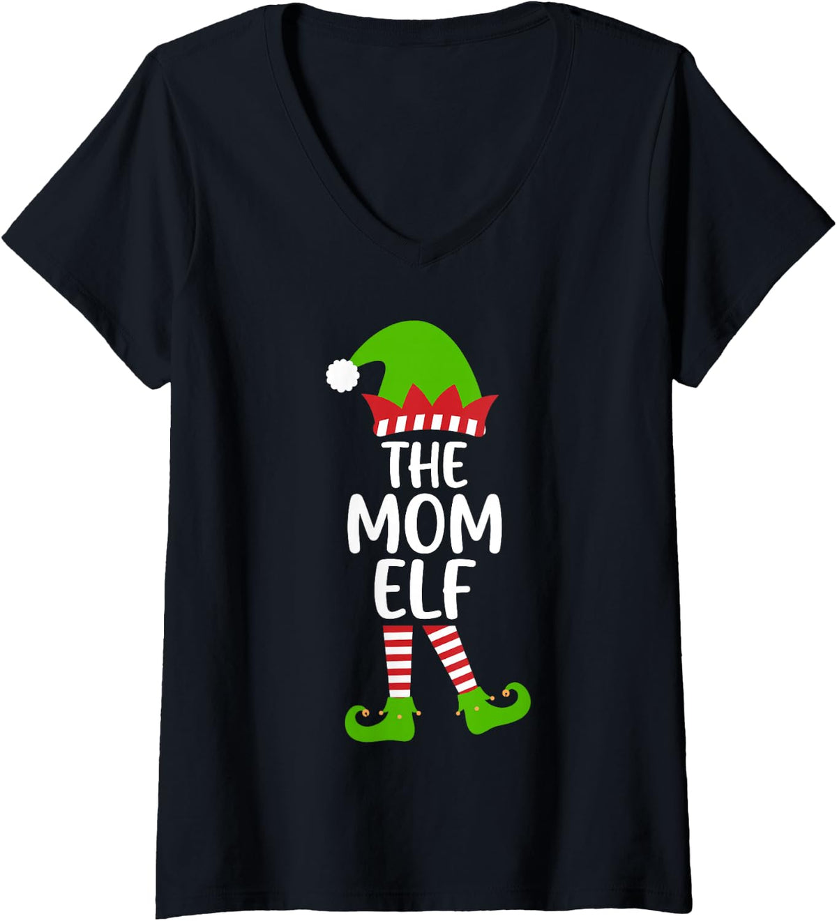 Women's I'm the Mom Elf Holiday Xmas Party Matching Family Group V-Neck T-Shirt - Black